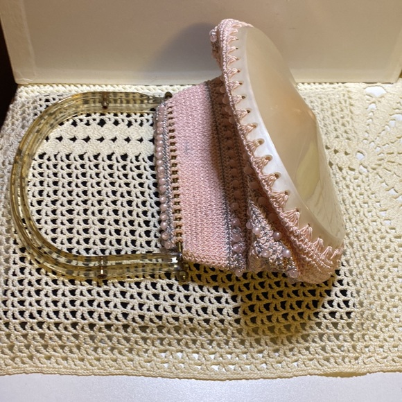 Handmade repurposed crocheted and beaded handbag with acrylic handles - Picture 8 of 10